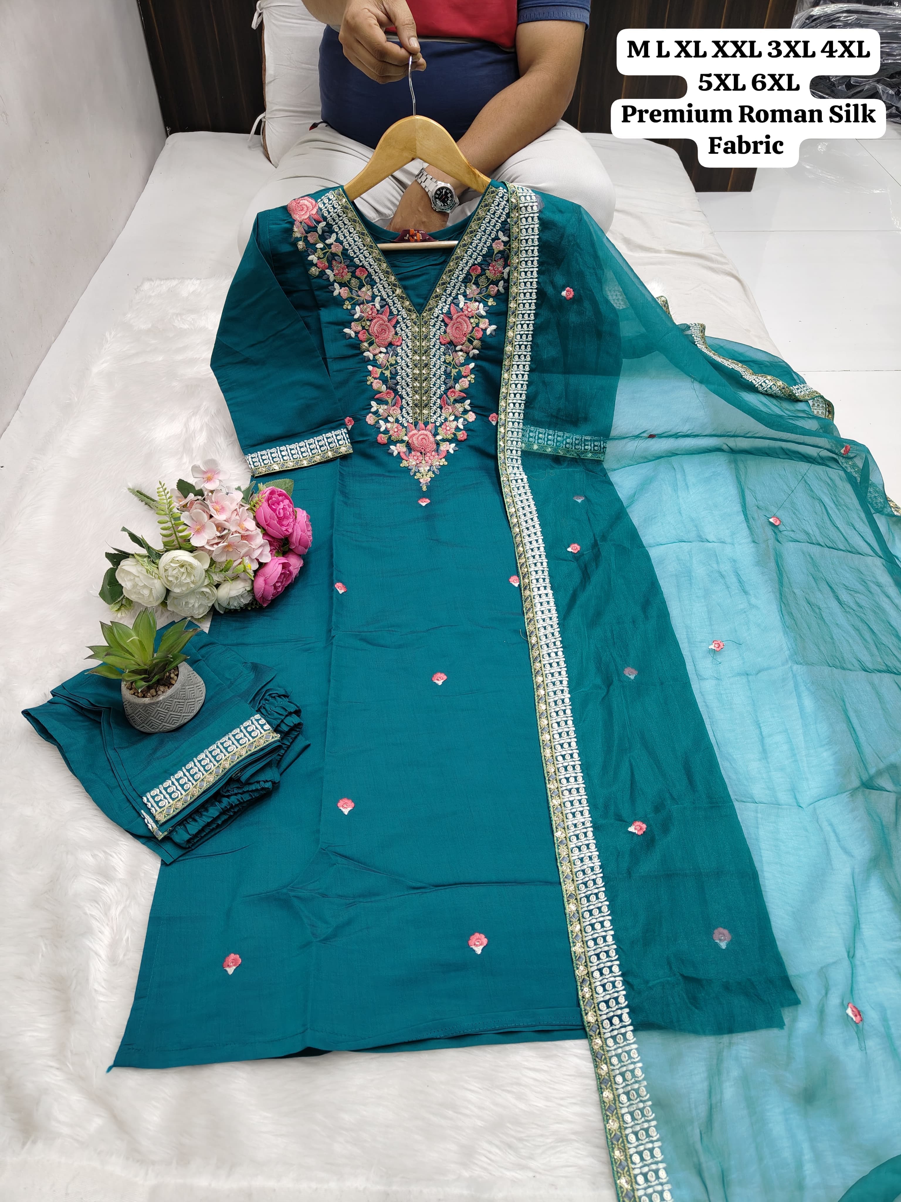 Exclusive Handwork Kurti with Pant & Heavy Dupatta Set